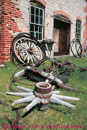 Stock Photo #13210: keywords -  and brick building buildings fayette great historic lakes michigan midwest old park parks peninsula region round state stone upper vert wagon wagons wheels