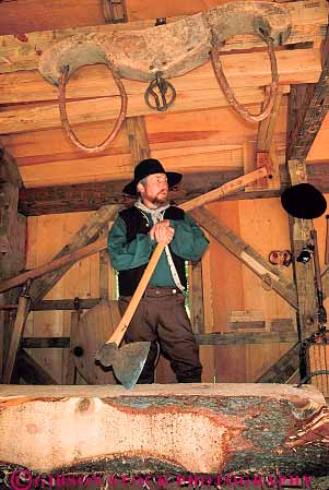 Stock Photo #13228: keywords -  act acting actor axeman city creek dressed era great heritage historic history lakes living lumber mackinaw michigan midwest mill mills old park parks people person portray portraying portrays region sawyer state tradition traditional vert