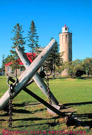 Stock Photo #13229: keywords -  anchor anchors and city great historic lakes lighthouse lighthouses mackinaw michigan midwest old region vert vintage