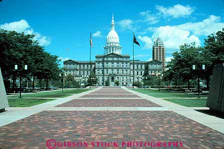 Stock Photo #13248: keywords -  brick building capitol capitols great horz house lakes landscape lansing legislature michigan path paths politics region scenery scenic state walkway