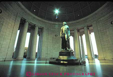 Stock Photo #8738: keywords -  architecture attraction capitol columbia column columns dark dc design district dusk evening greek horz illuminate illuminated interior jefferson lighting lights memorial monuments national of pillar pillars rock statue statues stone tourist usa washington