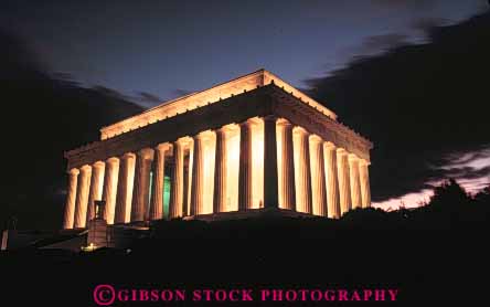 Stock Photo #8794: keywords -  abraham architecture attraction classic columbia column columns dark dc destination di display dusk evening greek horz illuminate illuminated lighting lights lincoln memorial monument monuments museums of pillar pillars public strict sunset tourist travel washington