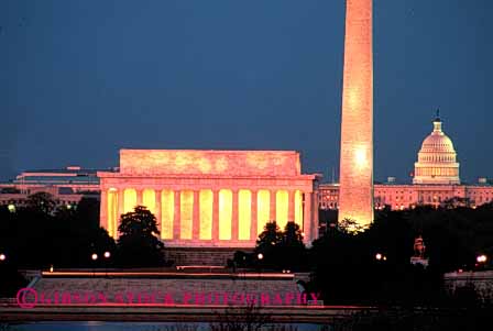 Stock Photo #3334: keywords -  building city cityscape dc downtown dusk horz lighting monument night skyline washington