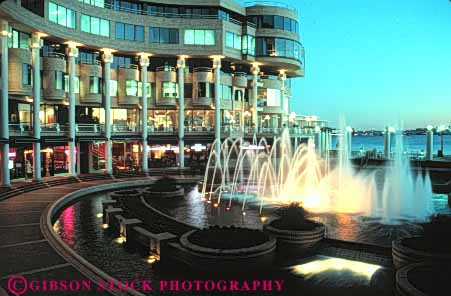 Stock Photo #8811: keywords -  area attraction building buildings business businesses columbia community dark dc destination district dusk evening fountain fountains georgetown harbor horz of public retail shop shopper shoppers shopping shops store stores street sunset tourist town travel washington