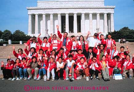 Stock Photo #8832: keywords -  asian capitol class columbia dc destination district field foreign group groups high horz japanese lincoln memorial national of portrait red school summer teen teenage teenager teens tour tourist tourists travel travelers trip usa visitor washington