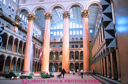 Stock Photo #8864: keywords -  arch arches architecture attraction brick building buildings columbia column columns dc destination district high horz interior interiors museum museums national of pillar pillars tall tourist travel washington