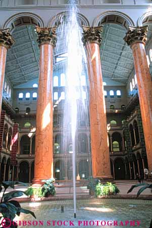 Stock Photo #8865: keywords - arch arches architecture attraction brick building buildings columbia column columns dc destination district fountain high interior interiors museum museums national of pillar pillars spray tall tourist travel vert washington water