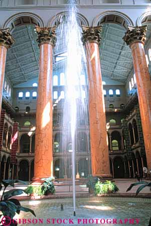 Stock Photo #8865: keywords -  arch arches architecture attraction brick building buildings columbia column columns dc destination district fountain high interior interiors museum museums national of pillar pillars spray tall tourist travel vert washington water