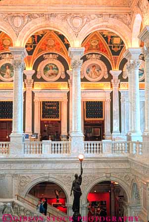 Stock Photo #8870: keywords -  arch arches architecture atrium attraction building ceiling classic classical columbia column columns congress dc decorate decorated decorative design destination district fancy federal government greek hall high interior intricate jefferson lavish libraries library lobby of ornate pillar pillars refurbish refurbished renew renewed restore restored rich tourist tradition traditional travel vaulted vert washington