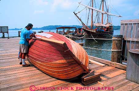 Stock Photo #12415: keywords -  boat boats city dock historic horz line lines maryland marys men old reconstructed reconstruction replica replicate rope ships st tradition traditional vintage work workers working