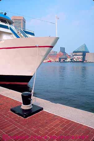 Stock Photo #11151: keywords -  baltimore bow cleat dock docks harbor in inner line marina maryland secure secured ship ships tied vert wharf wharfs