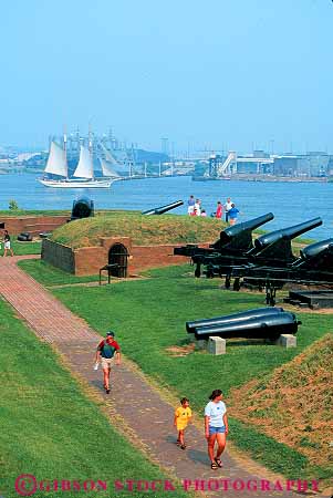 Stock Photo #12433: keywords -  american baltimore canon canons civil fort forts historic history maryland mchenry monument national people revolutionary tour vert war