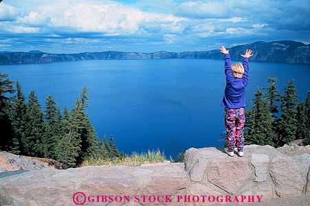 Stock Photo #13351: keywords -  arms caldera calderas child children crater craters formation geologic geological geology girl girls horz lake lakes lift lifted lifts national oregon park parks people public released shore skyward up upward upwards volcanic volcano volcanoes water