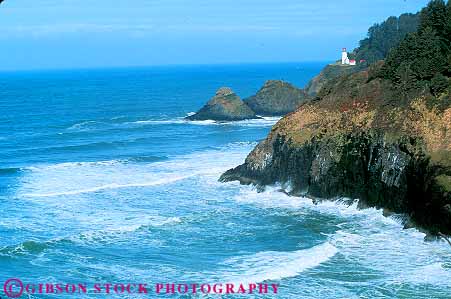 Stock Photo #13389: keywords -  bluff bluffs cliff coast coastal coastline coasts head heceta horz landscape lighthouse lighthouses ocean oregon rough scenery scenic sea shore shoreline shores steep surf warn warning warns water wave waves