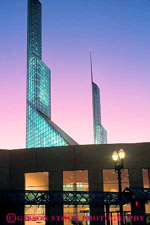 Stock Photo #11234: keywords -  abstract architecture building buildings center conference dark design dusk evening lighting lights modern night oregon portland sharp style sunset sunsets tall tower vert