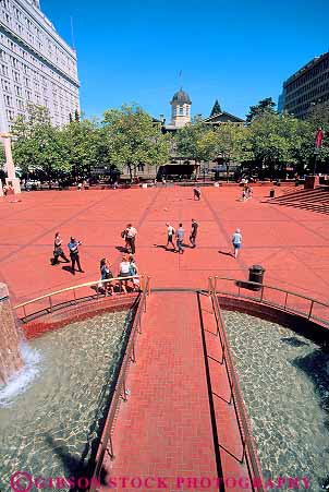 Stock Photo #11235: keywords -  bilateral bilaterally brick center cities city courthouse downtown landmark oregon park parks people pioneer plaza plazas portland square symmetrical symmetry urban vert