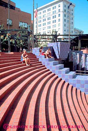 Stock Photo #11236: keywords -  brick center cities city courthouse curve curves downtown landmark leading line lines oregon park parks people pioneer plaza plazas portland square staircase stairs step steps urban vert