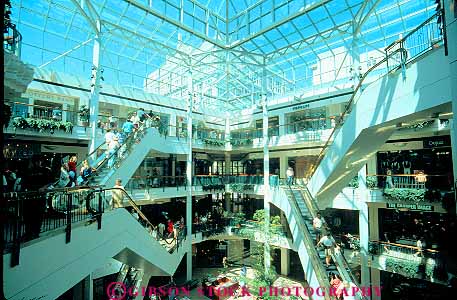 Stock Photo #11238: keywords -  business commerce economics enclosed escalator escalators galleria horz inside interior mall malls oregon portland roof shop shoppers shopping shops skylight store stores