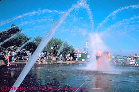 Stock Photo #11246: keywords -  children fountain fountains fun horz in oregon play playing portland salmon splash summer swim water wet