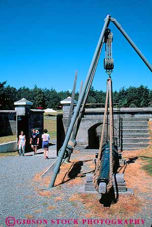 Stock Photo #13432: keywords -  and block british canada cannon cannons columbia defense destination equipment fort forts ft ft. hill historic history hoist hoists leg legs lift lifted lifting lifts line military national near northwest people pulley pulleys ratio ratios rodd rope site support tackle three travel tripod vert victoria winch