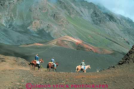 Stock Photo #13501: keywords - arid barren desert desolate desolation dry geologic geological geology haleakala hawaii hawaiian horse horseback horses horz island landscape landscapes maui national park parks people public recreation ride rider riders riding rock rocky sands scenery scenic sliding trail trails volcanic volcano xeric