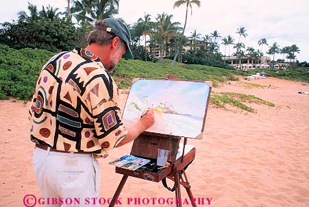 Stock Photo #13509: keywords -  art artist artists beach destination easel hawaii hawaiian horz islands man maui paint painter painting paints travel watercolor