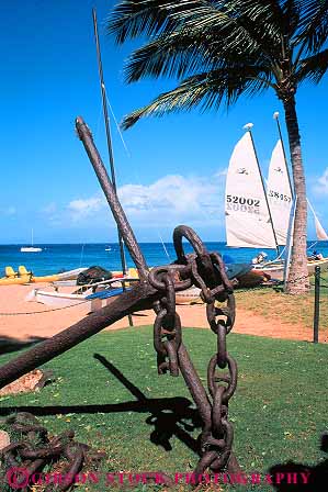 Stock Photo #13514: keywords -  anchor anchors and beach beaches destination hawaii hawaiian islands kaanapali maui resort resorts sail sailboat sailboats sails travel vert