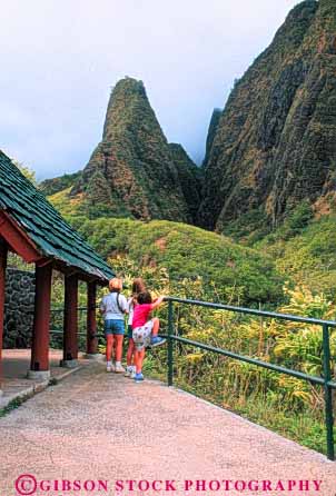 Stock Photo #8669: keywords -  destination girls green hawaii hawaiian hike hikers iao island islands landmark lush maui mountain needle released resort resorts travel tropical usa vacation vegetation vert