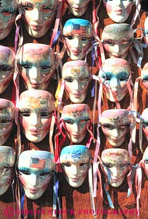Stock Photo #8524: keywords -  craft crafts decorate decorative destination e fac faces for french louisiana market mask masks new orleans recreation row rows sale similar street travel usa vacation vendor vert