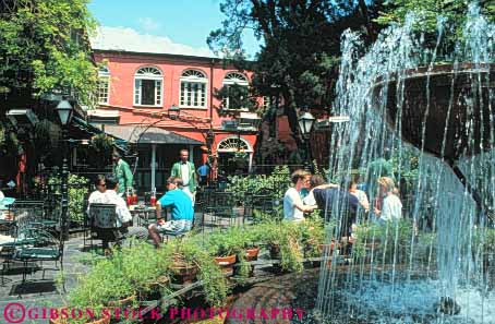 Stock Photo #8527: keywords -  destination dine dining fountain horz louisiana new obriens orleans outdoor pat recreation relax relaxing restaurant restaurants summer tourist tourists travel traveler travelers usa vacation