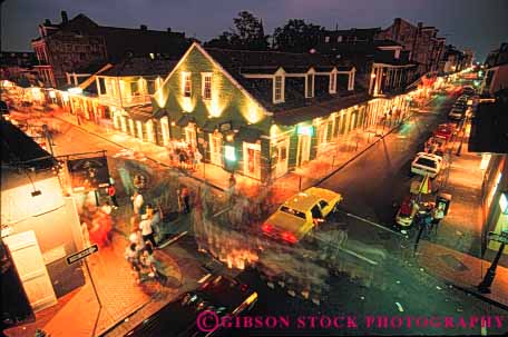 Stock Photo #7621: keywords -  america american architecture bourbon building buildings cities city dusk evening french horz light lighting lights louisiana new night orleans quarter road street urban usa