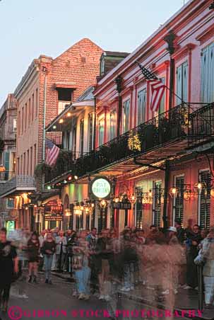 Stock Photo #8544: keywords -  building buildings crowd dark destination dusk evening french lighting lights louisiana new night obriens orleans pat people quarter recreation social street streets travel usa vacation vert