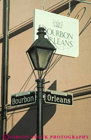 Stock Photo #8553: keywords -  architecture bourbon building buildings design destination detail french lamp lamps louisiana new orleans quarter recreation sign signs street travel usa vacation vert