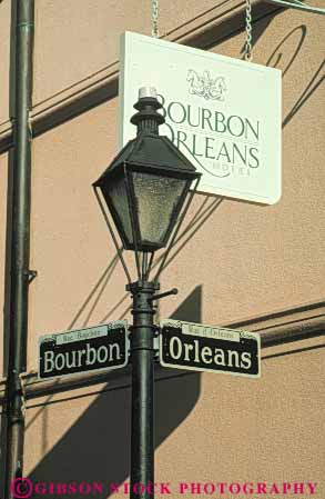 Stock Photo #8553: keywords - architecture bourbon building buildings design destination detail french lamp lamps louisiana new orleans quarter recreation sign signs street travel usa vacation vert