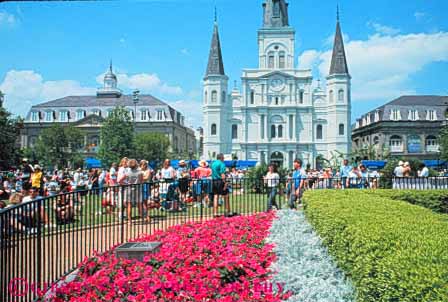 Stock Photo #8559: keywords -  cathedral crowd crowded destination garden gardens grass horz jackson lawn louis louisiana new orleans outdoors outside park parks pedestrian pedestrians people recreation relax relaxed relaxes relaxing square st summer sunny tourist tourists travel travelers usa vacation walk walking warm