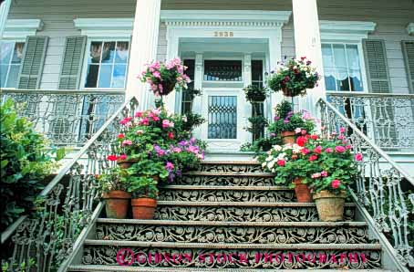 Stock Photo #8574: keywords -  decorate destination district front garden home homes horz house houses louisiana new orleans ornate porch recreation step steps travel usa vacation