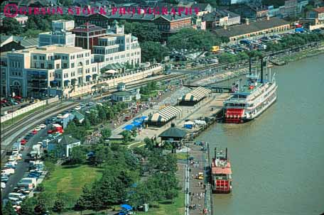 Stock Photo #8581: keywords -  aerial aerials boat boats destination docked french horz louisiana mississippi new orleans paddlewheel quarter recreation river riverboat riverboats riverfront travel usa vacation waterfront