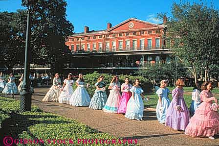 Stock Photo #8588: keywords - annual antebellum beautiful beauty colorful colors contest contests destination display dress dresses events fair fairs fancy festival festivals fiesta formal girls horz line lines louisiana new orleans parade parades present pretty promenade promenades recreation row rows spring style teen teenager teenagers teens tradition traditional travel usa vacation walk walking woman women young