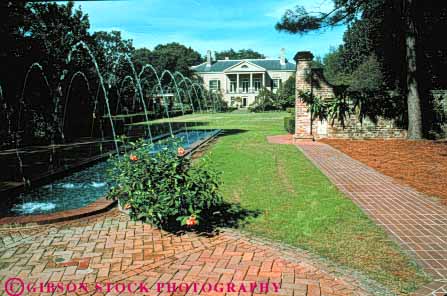 Stock Photo #8603: keywords -  big building buildings class expensive fountain historic home homes horz house houses huge landscape landscaping large longue louisiana luxury mansion mansions new orleans plantation plantations scale up upper vue