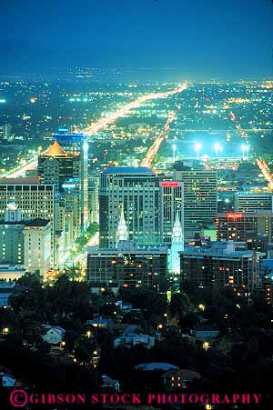 Stock Photo #12661: keywords -  buildings business center church cities city cityscape cityscapes dark district downtown dusk evening lake lighting lights mormon night salt skyline skylines temple urban utah vert
