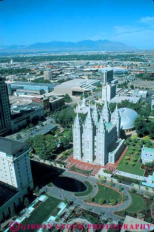 Stock Photo #12674: keywords - aerial aerials church churches cities city day down downtown downward elevate elevated lake latter look looking mormon overhead saints salt temple utah vert view