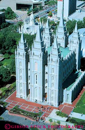 Stock Photo #12675: keywords - aerial aerials church churches cities city day down downtown downward elevate elevated lake latter look looking mormon overhead saints salt temple utah vert view