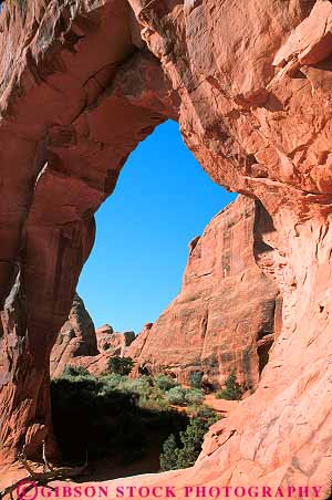 Stock Photo #13637: keywords -  arch arches circle circular exposure formation formations geologic geological geology hole landscape landscapes national opening park parks pine public red redrock round sandstone scenery scenic sedimentary slickrock tree tunnel utah vert