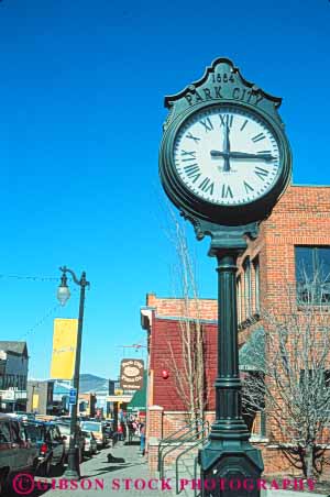 Stock Photo #9698: keywords -  and area areas business city clock clocks destination destinations district main numeral park pedestrians resort resorts roman shop shopper shoppers shopping shops sidewalk store stores street summer time tower town towns travel utah vert