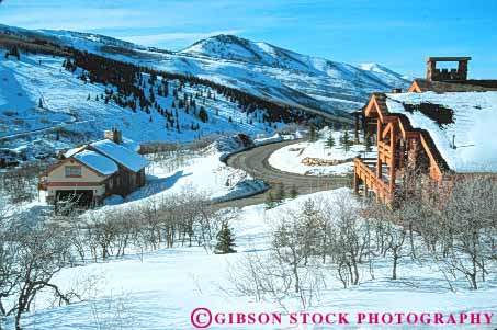 Stock Photo #9718: keywords -  area deer home homes horz house houses landscape log mountain mountains resort resorts scenery scenic season ski snow utah valley winter