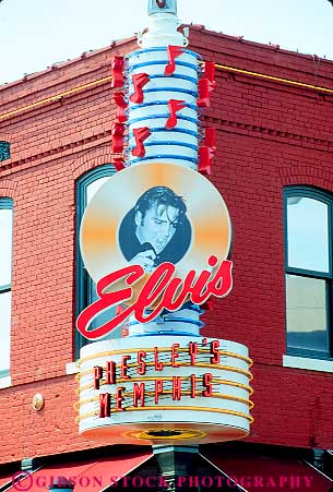 Stock Photo #11318: keywords - beale building buildings district elvis memphis music neighborhood neon presley sign street tennessee vert