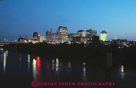 Stock Photo #7636: keywords -  america american architecture building buildings business center cities city cityscape cityscapes cumberland downtown dusk evening high horz lighting lights modern nashville new night office rise river skyline skylines tennessee urban usa water