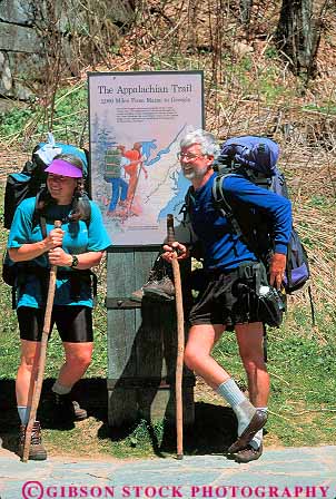 Stock Photo #12053: keywords -  appalachian backpack backpacker backpackers backpacking camp campers carolina couple equipment great hike hiker hikers hikes hiking mountain mountains national north park parks people public recreation sign signs smoky stick trail trails vert walk walkers walking
