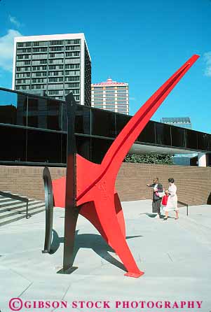 Stock Photo #14114: keywords -  abstract art artistic arts business center cities city curve curves curving district downtown for kentucky louisville metal modern near people plaza plazas public red sculpture sculptures urban vert