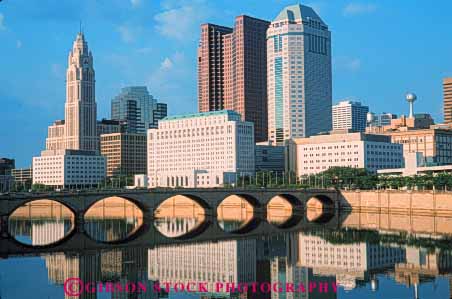 Stock Photo #7652: keywords -  america american architecture building buildings business center cities city cityscape cityscapes columbus downtown high horz modern new office ohio reflect reflection reflects rise river scioto skyline skylines urban usa water